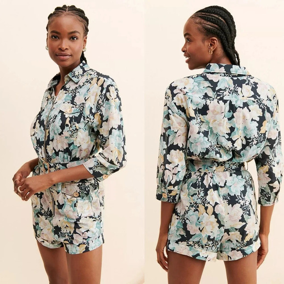 Free People We Are Kindred Talulah Women’s Belted Floral Romper Playsuit Size 4 - Picture 1 of 15